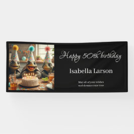 Lona Estandarte de cumpleaños personalizado con tortuga