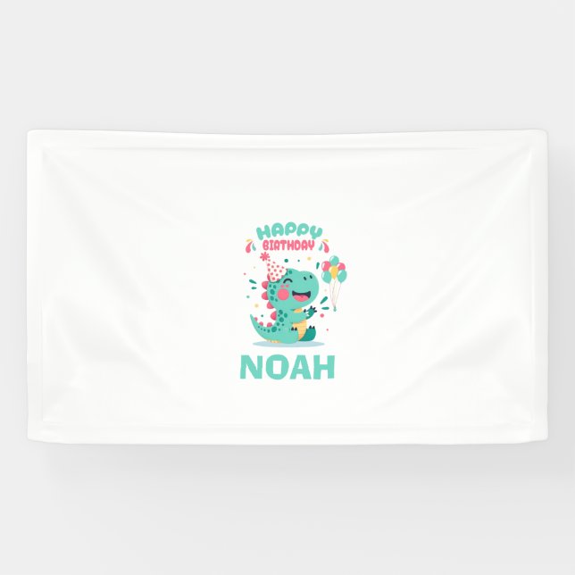 Lona Estandarte de cumpleaños personalizado de dinosaur (Horizontal)