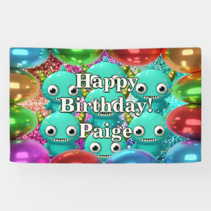 Lona Estandarte de cumpleaños personalizado de Monsters