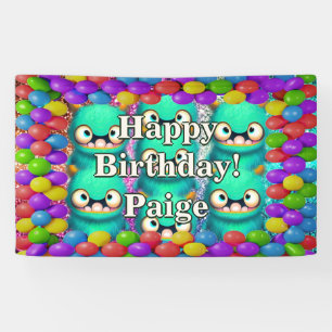 Lona Estandarte de cumpleaños personalizado de Monsters