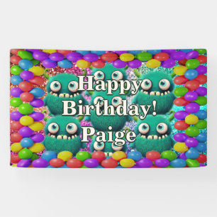 Lona Estandarte de cumpleaños personalizado de Monsters