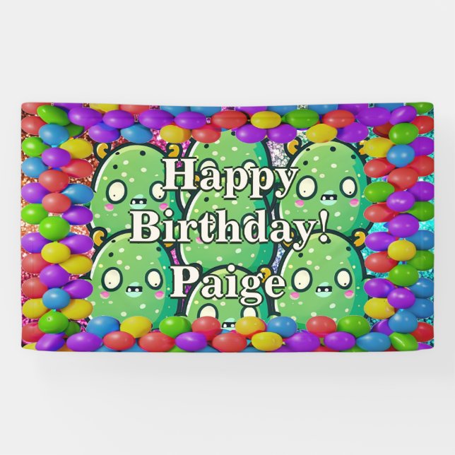Lona Estandarte de cumpleaños personalizado de Monsters (Horizontal)