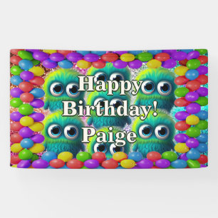 Lona Estandarte de cumpleaños personalizado de Monsters