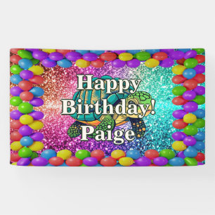 Lona Estandarte de cumpleaños personalizado de tortuga
