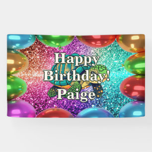 Lona Estandarte de cumpleaños personalizado de tortuga
