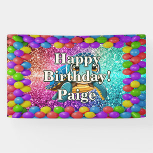 Lona Estandarte de cumpleaños personalizado de tortuga