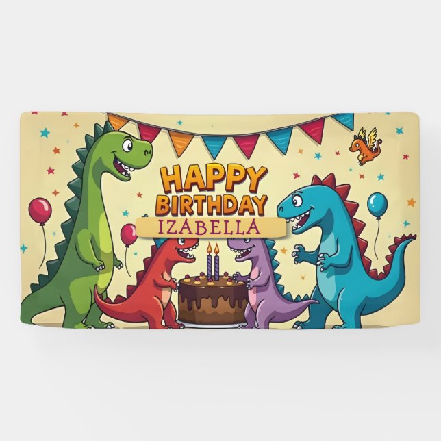 Lona Estandarte de cumpleaños personalizado dinosaurio  (Horizontal)