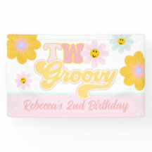 Estandarte de cumpleaños Retro Daisy Two Groovy