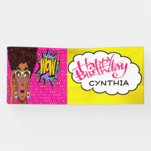 Lona Estandarte de cumpleaños retro de arte pop hermosa
