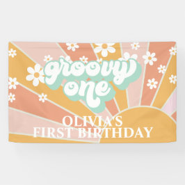 Lona Estandarte de cumpleaños Retro Sunshine Groovy One