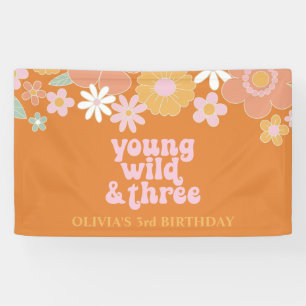 Lona Estandarte de cumpleaños tres joven salvaje floral