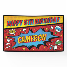 Estandarte de Cumpleaños Vintage de Superhéroe de