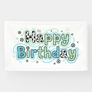 Lona Estandarte de Feliz Cumpleaños Fútbol - Decoración