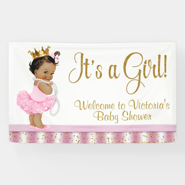 Lona Estandarte de fiesta de bebé princesa afroamerican (Horizontal)