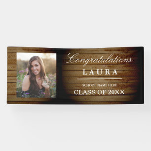 Lona Estandarte de foto de graduación de madera rústica