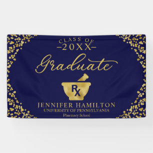 Lona Estandarte de Graduación Azul Dorado de la Faculta