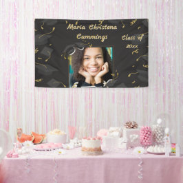 Lona Estandarte de graduación de gorra y confeti