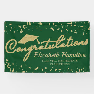 Lona Estandarte de graduación dorado y verde de felicit