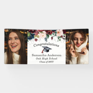 Lona Estandarte de graduación floral borgoña con 2 foto