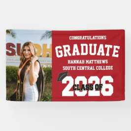 Lona Estandarte de graduación rojo 2026 con gorra