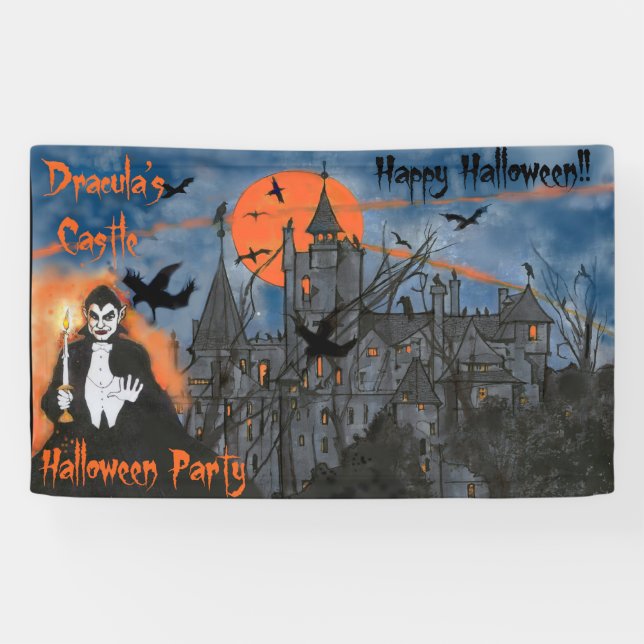 Lona Estandarte de Halloween del Castillo de Drácula (Horizontal)