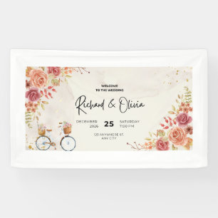 Lona Estandarte de Invitación de Boda Floral Romántico 