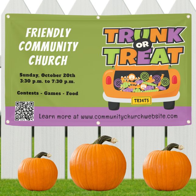 Lona Estandarte de Trunk or Treat de Halloween (Trunk or Treat - Friendly Community Event - Church - School - Organization)