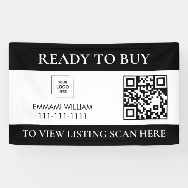 Lona Estandarte de venta de código QR de bienes raíces  (Horizontal)
