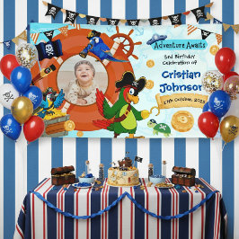 Lona Estandarte Personalizado de Cumpleaños Pirata con