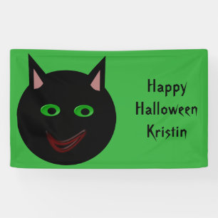 Lona Estandarte Personalizado de Gato Negro de Hallowee