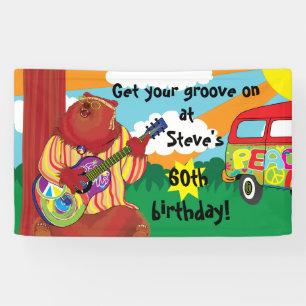 Lona Estandarte Personalizado de Groovy Guitar Bear
