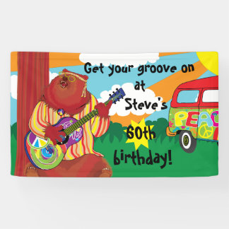 Lona Estandarte Personalizado de Groovy Guitar Bear