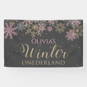 Lona Estandarte Rosa Dorado Gris Oscuro de Winter Onede