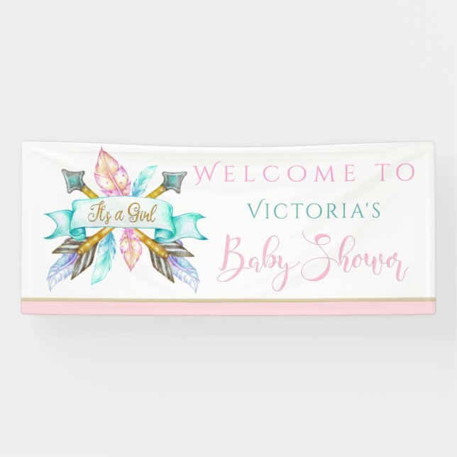 Lona Estandartes de Niña de Flechas y Plumas Boho para  (Horizontal)