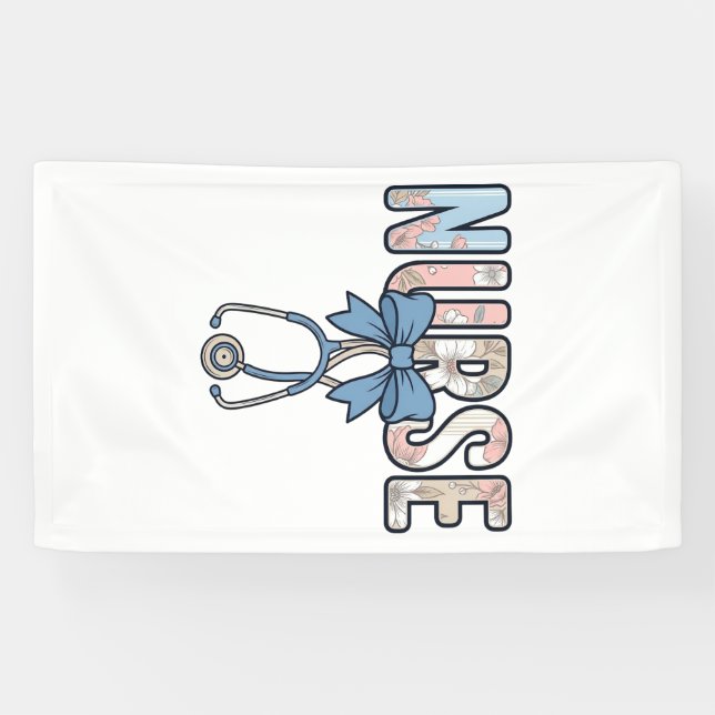 Lona Estetoscopio de Enfermera Bow Floral Vintage (Horizontal)