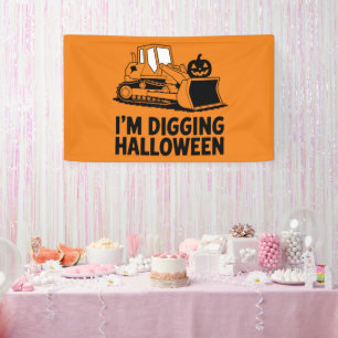 Lona Estoy Cavando Halloween Cara de Calabaza Tractor N