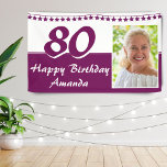 Lona Estrella morada de Bunting Foto 80th Birthday Part<br><div class="desc">Estrella morada del Bunting Purpurina Foto Cartel de la fiesta de cumpleaños número 80. Cambie el nombre y la foto en el cartel.</div>