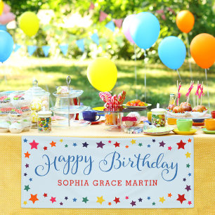 Lona Estrellas arcoiris en Sky Blue Feliz cumpleaños a