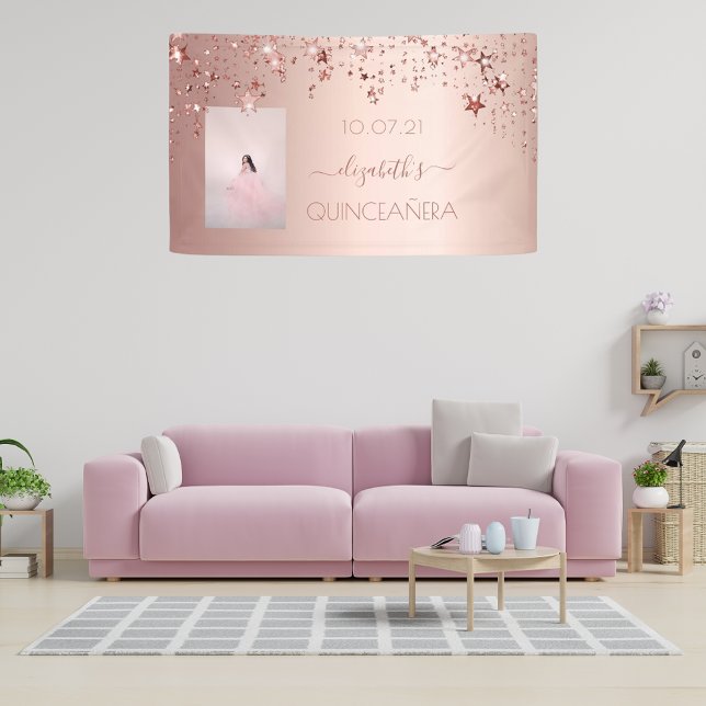 Lona Estrellas de oro rosa Quinceanera (Subido por el creador)