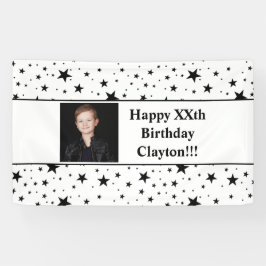 Lona Estrellas negras con cartel de cumpleaños con foto