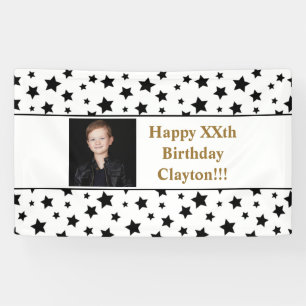 Lona Estrellas negras con cartel de cumpleaños con foto