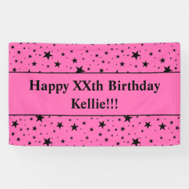 Lona Estrellas Negras Con Mensaje En Cumpleaños Rosa