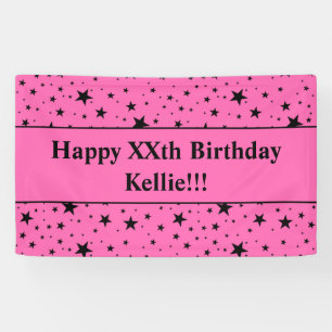 Lona Estrellas Negras Con Mensaje En Cumpleaños Rosa