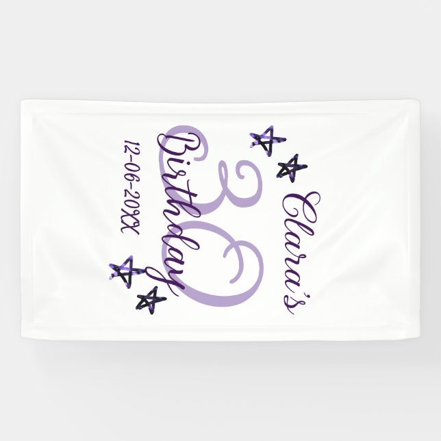 Lona Estrellas purpurinas moradas 30 años retro moderno (Horizontal)