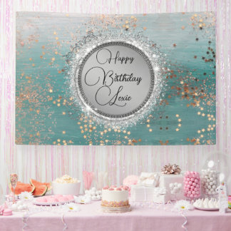 Lona Estrellas Purpurinoso sobre el cumpleaños personal