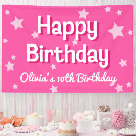 Lona Estrellas rosadas de Bonito retro Feliz cumpleaños