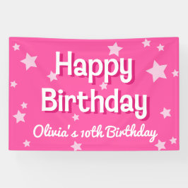 Lona Estrellas rosadas de Bonito retro Feliz cumpleaños