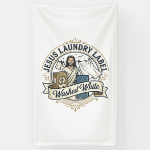 Lona Etiqueta de lavandería de Jesús Lavado Blanco Jesú