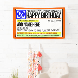 Lona Etiqueta de prescripción divertida Feliz cumpleaño