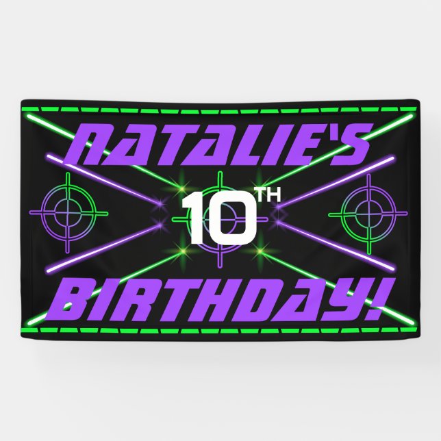 Lona Etiqueta láser Neon Green & Purple Beays Fiesta de (Horizontal)